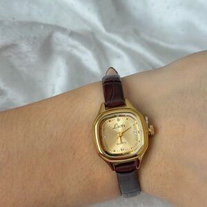 Petite Gold & Crystal Cocktail Watch - Espresso Croc Leather